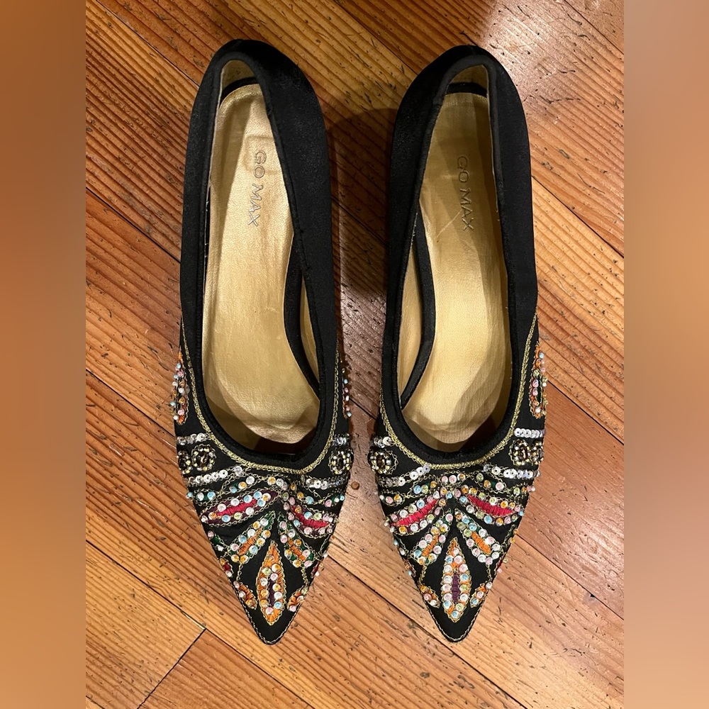 Go Max Multi Color Sequin Woven black Wedgies size 10